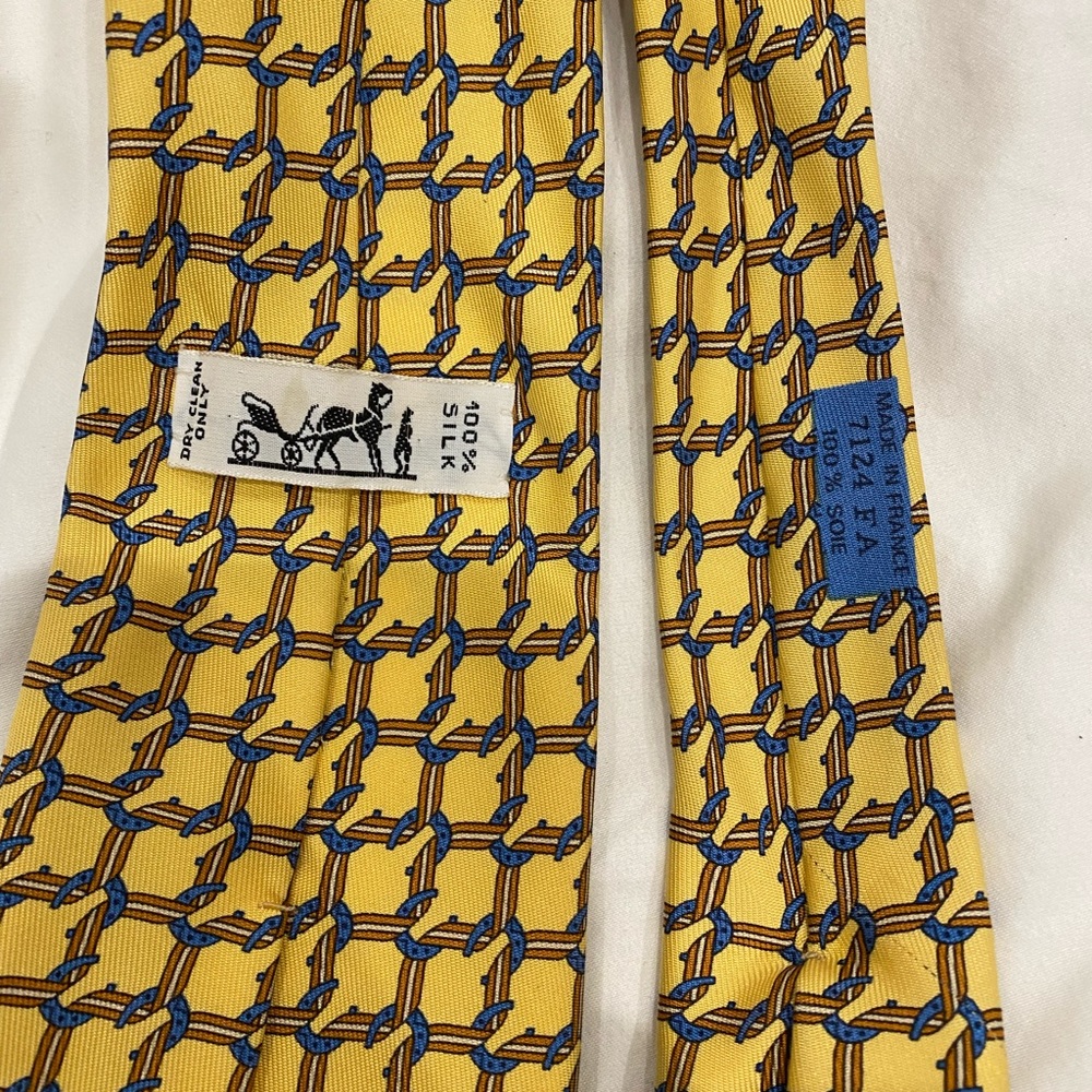 Hermes yellow tie with blue